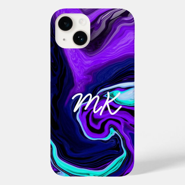 Purple, Blue and Teal Abstract Fluid Art  Case-Mate iPhone Case (Back)