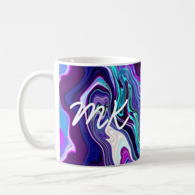 Purple, Blue and Teal Abstract Fluid Art  Coffee Mug (Left)