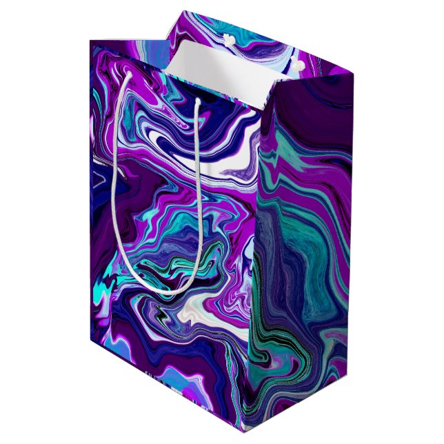 Purple, Blue and Teal Abstract Marble Art Medium Gift Bag (Back Angled)
