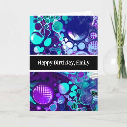 Purple Blue and Teal Abstract Marble Birthday Card