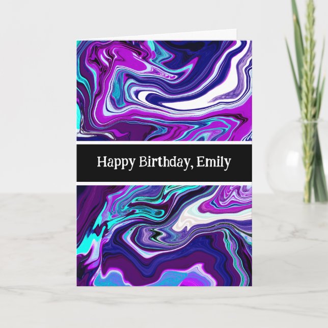 Purple, Blue and Teal Abstract Marble   Card (Front)