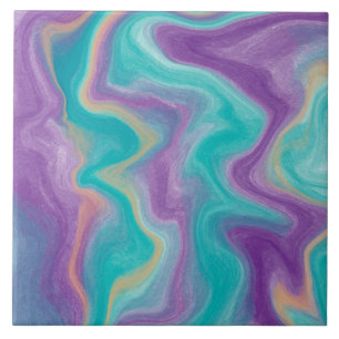 Purple, Blue and Teal Fluid Art Ceramic Tile