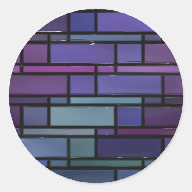 Purple, Blue, and Teal Stained Glass Window Classic Round Sticker (Front)