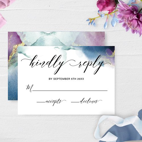 Purple Blue and Teal Watercolor Wedding RSVP
