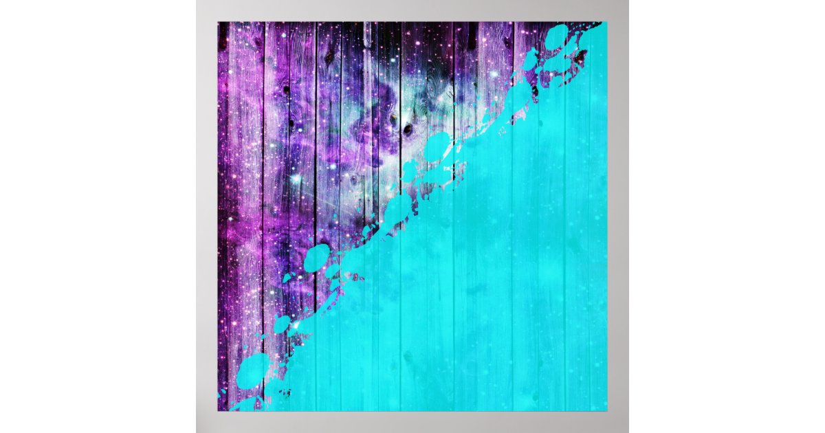 Purple, Blue,and Teal Wood Planks & Paint Splatter Poster | Zazzle