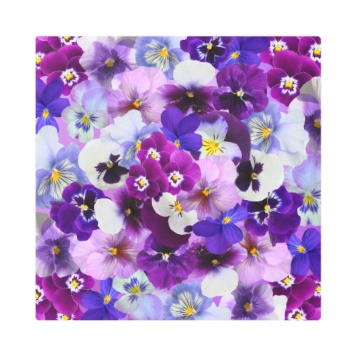 Purple Blue and White Pansy Flowers Metal Print