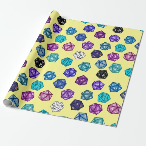 Purple Blue and Yellow D20 Dice RPG Game Wrapping Paper