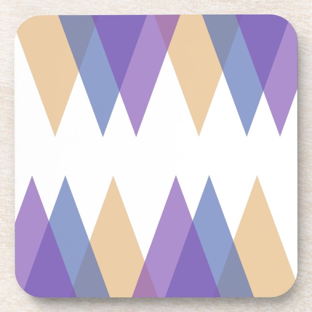 Purple, blue and yellow triangles beverage coaster (Front)