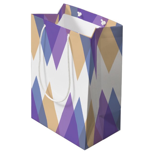 Purple, blue and yellow triangles medium gift bag (Back Angled)