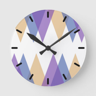 Purple, blue and yellow triangles round clock