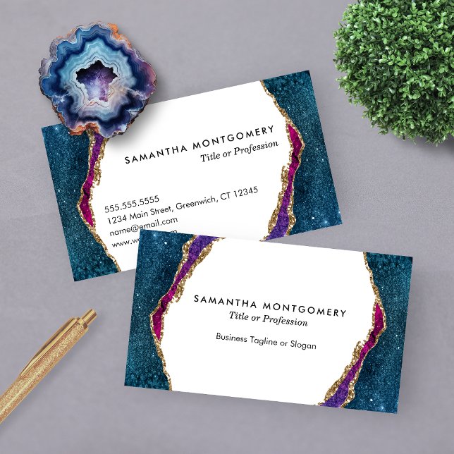 Purple Blue Aqua Gold Veins Agate Professional Business Card (Chic Blue Purple Aqua Gold Veins Agate Professional Business Card)