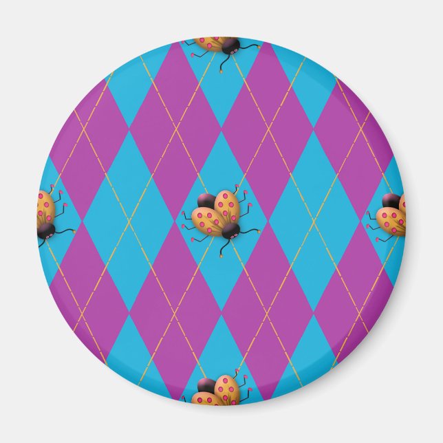 Purple & Blue Argyle Ladybug Magnet (Front)