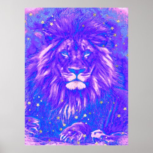  Purple Blue Art Artistic Celestial LION AP23  Poster