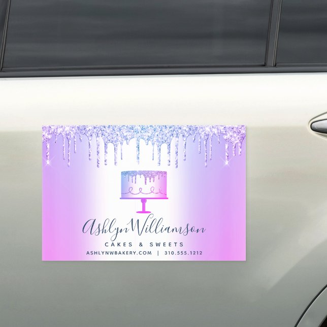 Purple Blue Bakery Cake Glitter Drips Pastry Chef Car Magnet (Creator Uploaded)