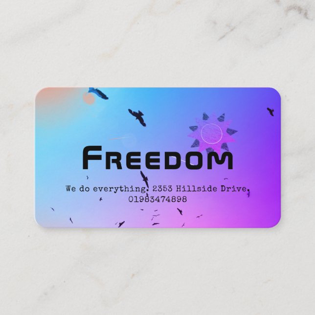 Purple, blue, birds, star, freedom business card (Front)