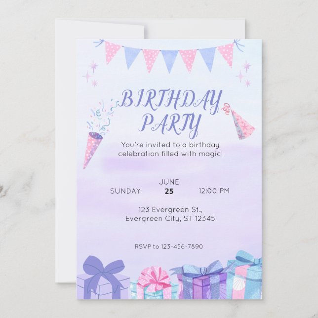 Purple Blue Birthday Bash Invitation (Front)