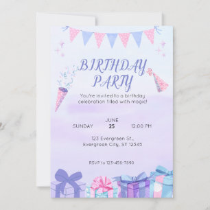 Purple Blue Birthday Bash Invitation