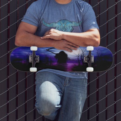 Purple Blue Black Grim Reaper Fantasy Night Skateboard