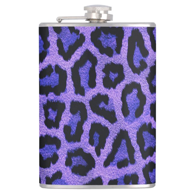 Purple Blue Black Leopard Animal Print Flask (Front)
