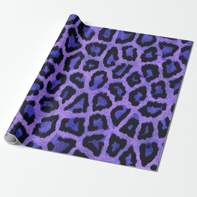 Purple Blue Black Leopard Animal Print Wrapping Paper (Unrolled)