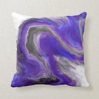 Purple Blue Black White Jewel Tone Fluid Art Swirl Throw Pillow