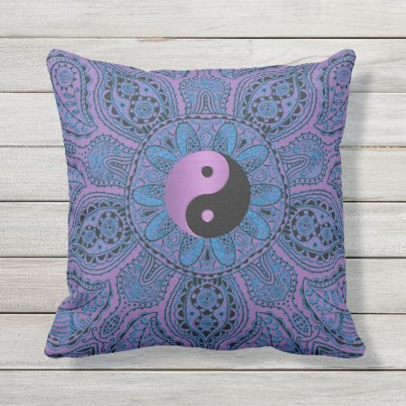 Purple Blue Black Yin-yang Mandala Outdoor Pillow