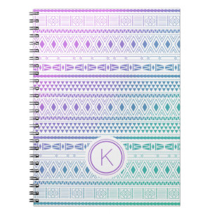 Purple Blue Boho Monogram Ombre Notebook