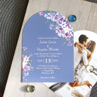 Purple & Blue Boho Rose Garden Wedding Invitation