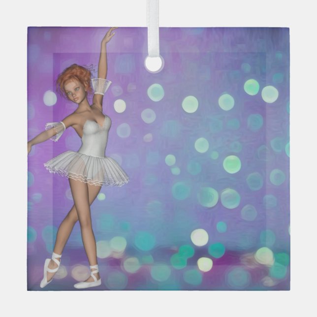 Purple & Blue Bokeh Background & Ballerina Glass Ornament (Front)