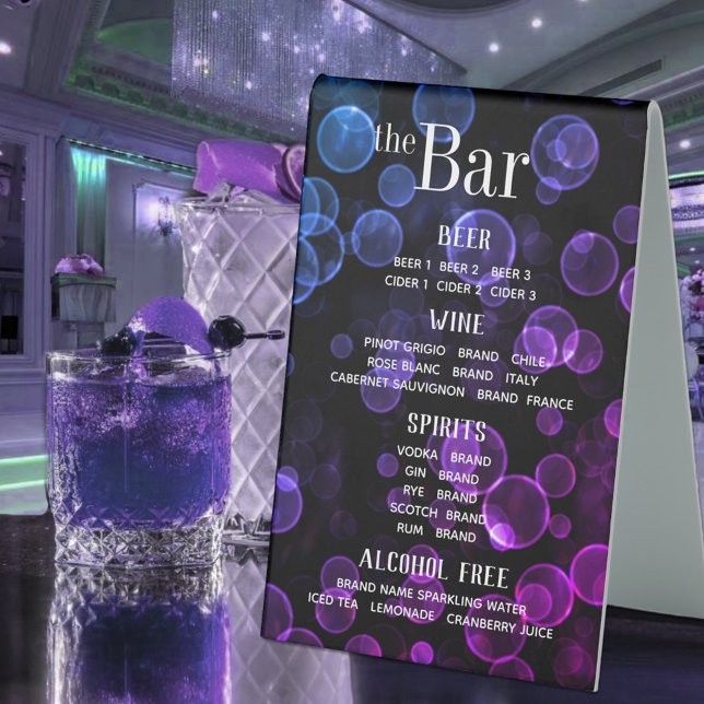 Purple Blue Bokeh Black Concert Club Bar Menu Table Tent (Creator Uploaded)