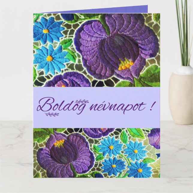 Purple - blue bold Hungarian embroidery - name day Card (Front)