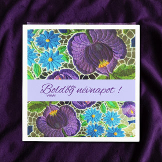 Purple - blue bold Hungarian embroidery - name day Napkins