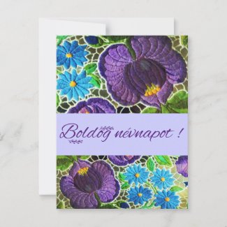 Purple - blue bold Hungarian embroidery - name day Postcard