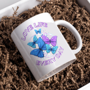 Purple Blue Bright Modern Flying Butterflies  Coffee Mug