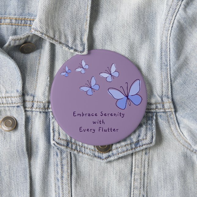 Purple Blue Butterfly Doodle Your Motto Violet Button (In Situ)
