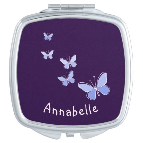 Purple Blue Butterfly Doodle Your Name Compact Mirror