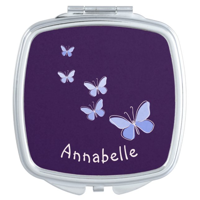 Purple Blue Butterfly Doodle Your Name Compact Mirror (Front)