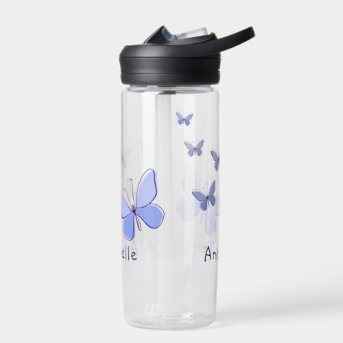 Purple Blue Butterfly Doodle Your Name Water Bottle