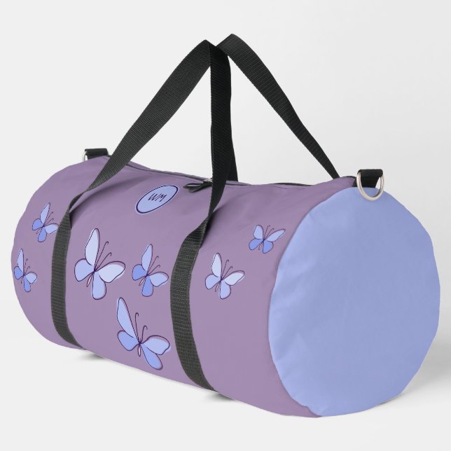 Purple Blue Butterfly Kaleidoscope Violet Large Duffle Bag (Left Corner)