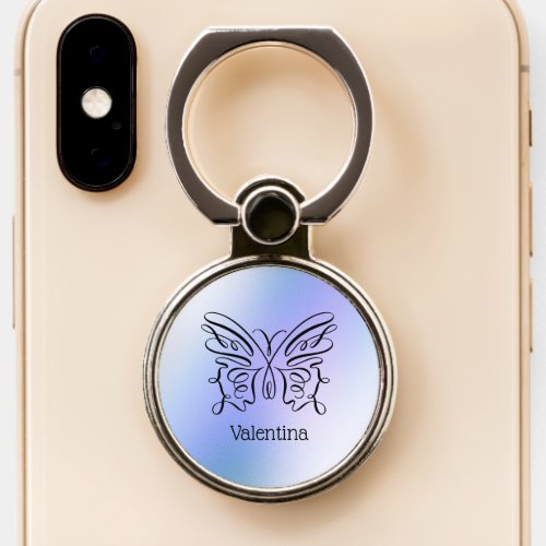 Purple Blue Butterfly Name Monogram Phone Ring Stand