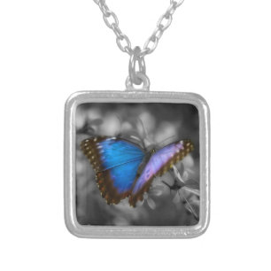 Purple Blue Butterfly Silver Plated Necklace