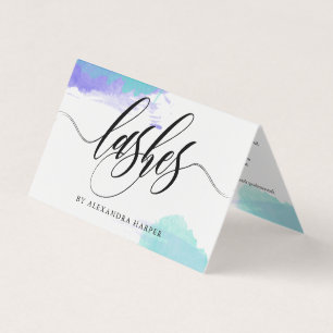 Purple & Blue Calligraphy Lash Artist Aftercare Business Card
