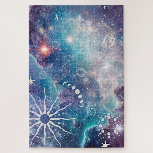 Purple Blue Celestial Pattern Jigsaw Puzzle