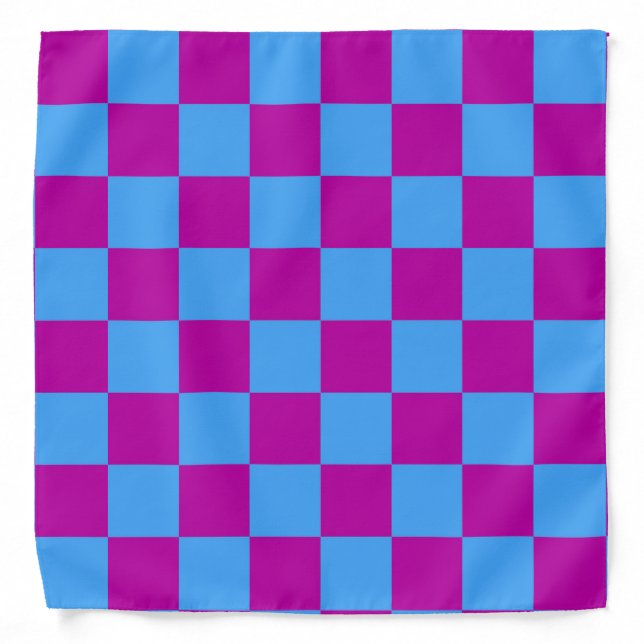 Purple Blue Checkered Check Pattern Bandana (Front)