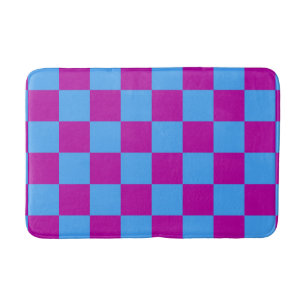 Purple Blue Checkered Check Pattern Bath Mat