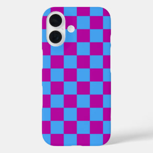 Purple Blue Checkered Check Pattern iPhone 16 Case
