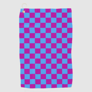 Purple Blue Checkered Check Pattern Golf Towel