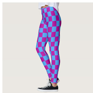 Purple Blue Checkered Check Pattern Leggings