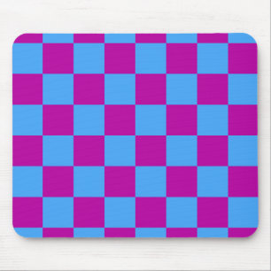 Purple Blue Checkered Check Pattern Mouse Pad