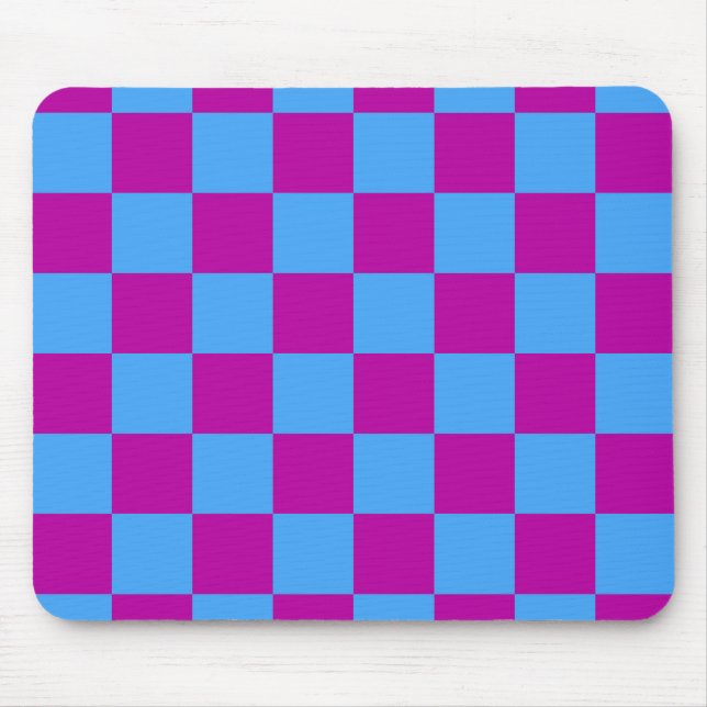 Purple Blue Checkered Check Pattern Mouse Pad (Front)